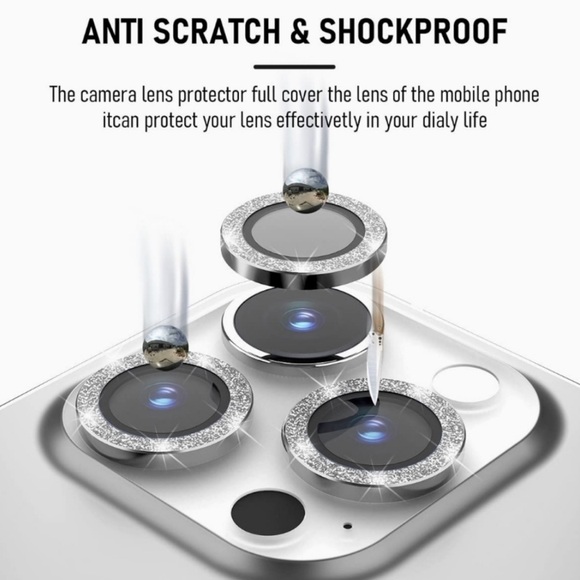 Camera lens tempered glass protector Glitter Silver iPhone 13 Pro, 13 Pro Max - Picture 3 of 6